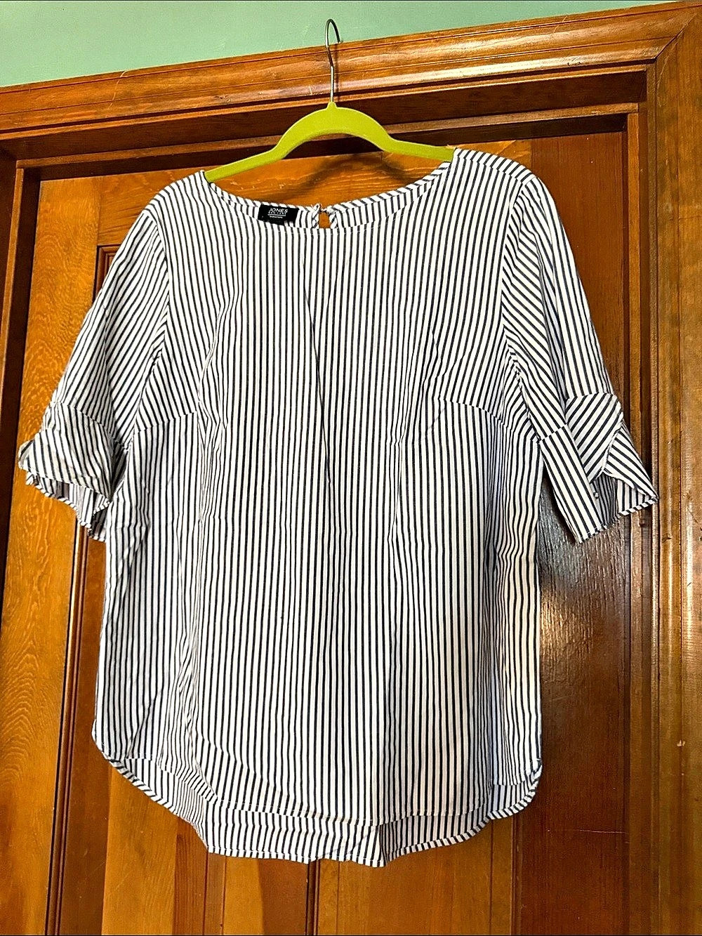 Jones New York Signature Striped Cotton Blouse in White & Blue Size Large